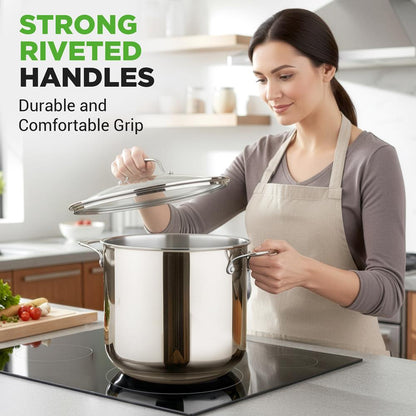 NutriChef 15 Qt Stainless Steel Stockpot with Lid – Heavy-Duty, All-Cooktop Compatible NCSP16