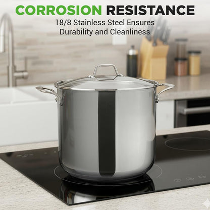 NutriChef 15 Qt Stainless Steel Stockpot with Lid – Heavy-Duty, All-Cooktop Compatible NCSP16