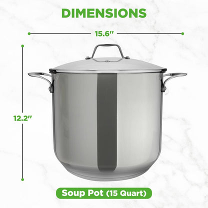 NutriChef 15 Qt Stainless Steel Stockpot with Lid – Heavy-Duty, All-Cooktop Compatible NCSP16