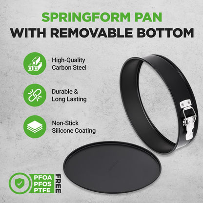 NutriChef 9.45" Nonstick Leakproof Springform Pan – Easy Release, Stainless Steel Lock & 100 Parchment Papers  NCSP1BK