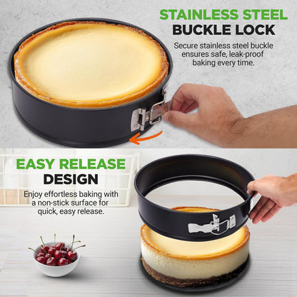 NutriChef 9.45" Nonstick Leakproof Springform Pan – Easy Release, Stainless Steel Lock & 100 Parchment Papers  NCSP1BK