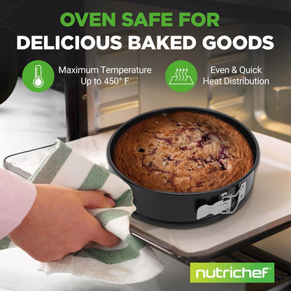 NutriChef 9.45" Nonstick Leakproof Springform Pan – Easy Release, Stainless Steel Lock & 100 Parchment Papers  NCSP1BK