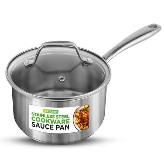 NutriChef  2Qt. Stainless Steel Saucepan with Lid - Heavy Duty, Gas, Induction, Ceramic, Glass and Halogen Cooktops Compatible NCSP2