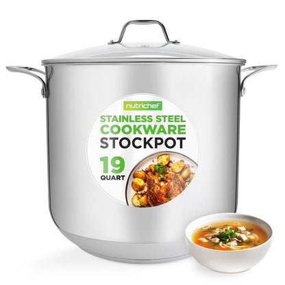 NutriChef 19 Qt Stainless Steel Stockpot with Lid | Heavy Duty, Even Heat, Gas, Induction, Ceramic, Glass and Halogen Cooktops Compatible  NCSP20