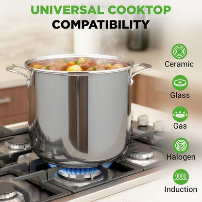 NutriChef 19 Qt Stainless Steel Stockpot with Lid | Heavy Duty, Even Heat, Gas, Induction, Ceramic, Glass and Halogen Cooktops Compatible  NCSP20