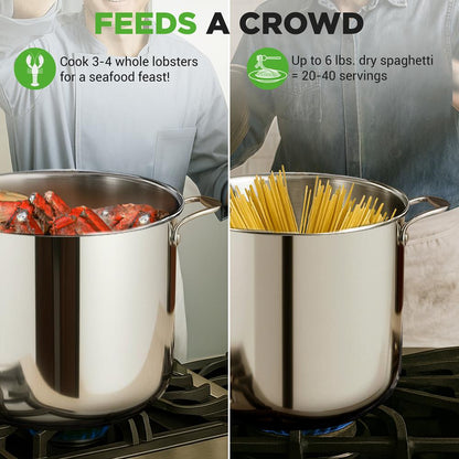 NutriChef 19 Qt Stainless Steel Stockpot with Lid | Heavy Duty, Even Heat, Gas, Induction, Ceramic, Glass and Halogen Cooktops Compatible  NCSP20