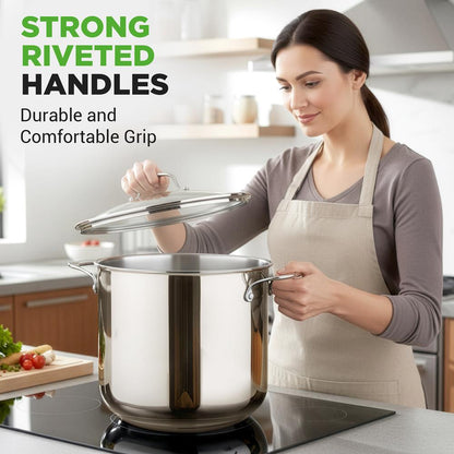 NutriChef 19 Qt Stainless Steel Stockpot with Lid | Heavy Duty, Even Heat, Gas, Induction, Ceramic, Glass and Halogen Cooktops Compatible  NCSP20