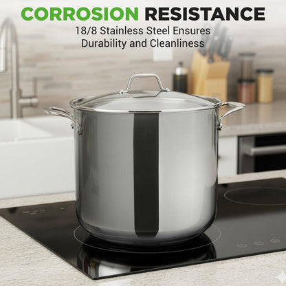 NutriChef 19 Qt Stainless Steel Stockpot with Lid | Heavy Duty, Even Heat, Gas, Induction, Ceramic, Glass and Halogen Cooktops Compatible  NCSP20