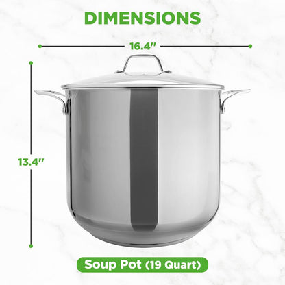 NutriChef 19 Qt Stainless Steel Stockpot with Lid | Heavy Duty, Even Heat, Gas, Induction, Ceramic, Glass and Halogen Cooktops Compatible  NCSP20
