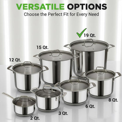 NutriChef 19 Qt Stainless Steel Stockpot with Lid | Heavy Duty, Even Heat, Gas, Induction, Ceramic, Glass and Halogen Cooktops Compatible  NCSP20