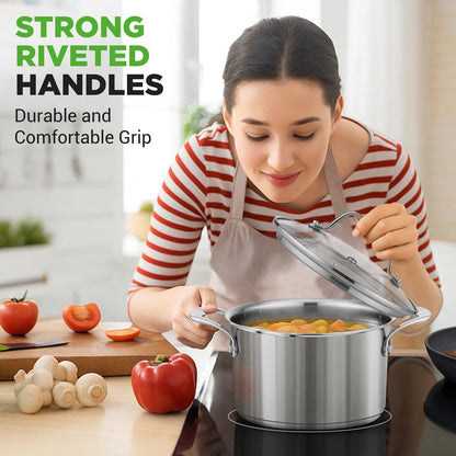 NutriChef 6 Qt Stainless Steel Stockpot with Lid - Heavy Duty, Gas, Induction, Ceramic, Glass and Halogen Cooktops Compatible  NCSP6