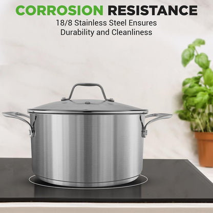 NutriChef 6 Qt Stainless Steel Stockpot with Lid - Heavy Duty, Gas, Induction, Ceramic, Glass and Halogen Cooktops Compatible  NCSP6