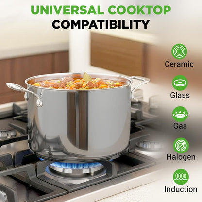 NutriChef 8 Qt Stainless Steel Stockpot with Lid - Heavy Duty, Gas, Induction, Ceramic, Glass and Halogen Cooktops Compatible  NCSP8