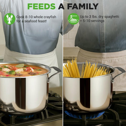 NutriChef 8 Qt Stainless Steel Stockpot with Lid - Heavy Duty, Gas, Induction, Ceramic, Glass and Halogen Cooktops Compatible  NCSP8