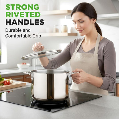 NutriChef 8 Qt Stainless Steel Stockpot with Lid - Heavy Duty, Gas, Induction, Ceramic, Glass and Halogen Cooktops Compatible  NCSP8