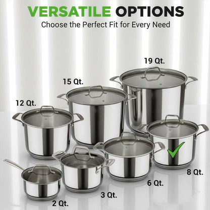 NutriChef 8 Qt Stainless Steel Stockpot with Lid - Heavy Duty, Gas, Induction, Ceramic, Glass and Halogen Cooktops Compatible  NCSP8