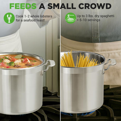 NutriChef Stainless Steel Stockpot with Lid - Heavy Duty, Even Heat, All Cooktops Compatible NCSPT12Q
