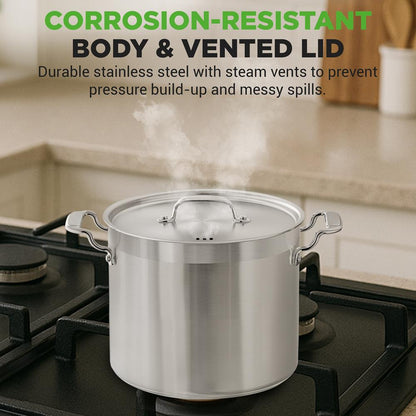 NutriChef Stainless Steel Stockpot with Lid - Heavy Duty, Even Heat, All Cooktops Compatible NCSPT12Q