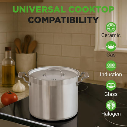 NutriChef Stainless Steel Stockpot with Lid - Heavy Duty, Even Heat, All Cooktops Compatible NCSPT12Q