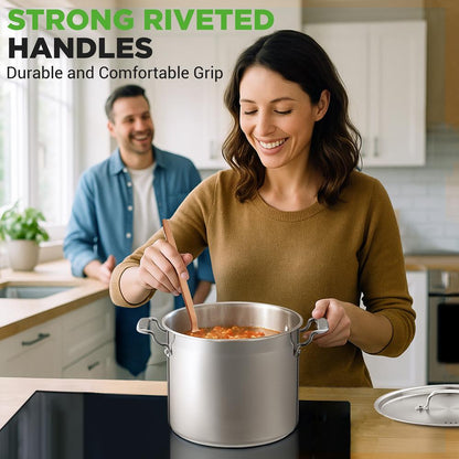 NutriChef Stainless Steel Stockpot with Lid - Heavy Duty, Even Heat, All Cooktops Compatible NCSPT12Q