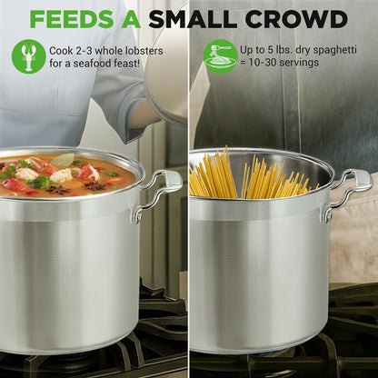 NutriChef Stainless Steel Stockpot with Lid - Heavy Duty, Even Heat, All Cooktops Compatible NCSPT16Q