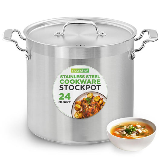 NutriChef Stainless Steel Stockpot with Lid - Heavy Duty, Even Heat, All Cooktops Compatible NCSPT24Q