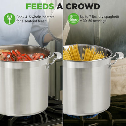 NutriChef Stainless Steel Stockpot with Lid - Heavy Duty, Even Heat, All Cooktops Compatible NCSPT24Q