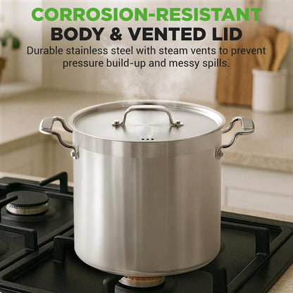 NutriChef Stainless Steel Stockpot with Lid - Heavy Duty, Even Heat, All Cooktops Compatible NCSPT24Q