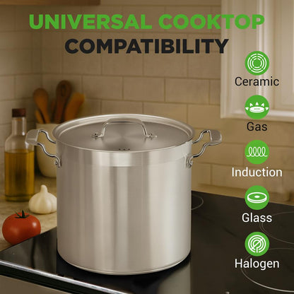 NutriChef Stainless Steel Stockpot with Lid - Heavy Duty, Even Heat, All Cooktops Compatible NCSPT24Q