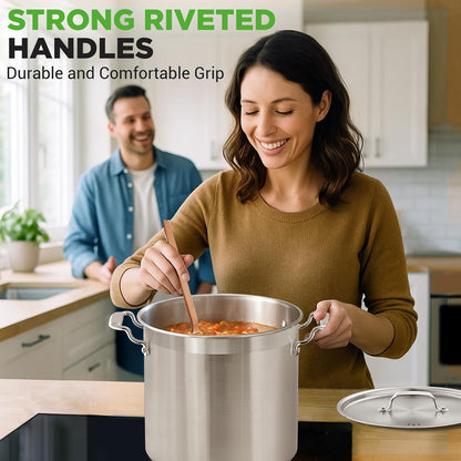 NutriChef Stainless Steel Stockpot with Lid - Heavy Duty, Even Heat, All Cooktops Compatible NCSPT24Q