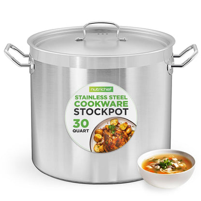 NutriChef 30 Qt Stainless Steel Stockpot with Lid | Heavy Duty, Even Heat, Gas, Induction, Ceramic, Glass and Halogen Cooktops Compatible  NCSPT30Q