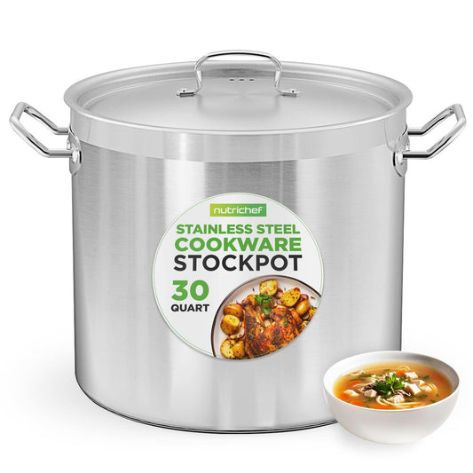NutriChef 30 Qt Stainless Steel Stockpot with Lid | Heavy Duty, Even Heat, Gas, Induction, Ceramic, Glass and Halogen Cooktops Compatible  NCSPT30Q