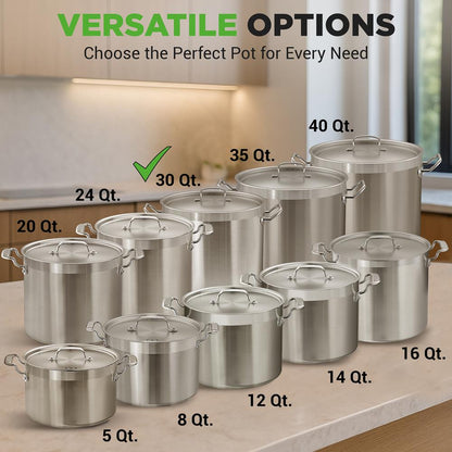 NutriChef 30 Qt Stainless Steel Stockpot with Lid | Heavy Duty, Even Heat, Gas, Induction, Ceramic, Glass and Halogen Cooktops Compatible  NCSPT30Q