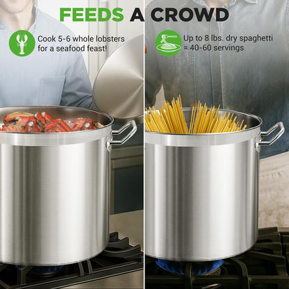 NutriChef 30 Qt Stainless Steel Stockpot with Lid | Heavy Duty, Even Heat, Gas, Induction, Ceramic, Glass and Halogen Cooktops Compatible  NCSPT30Q