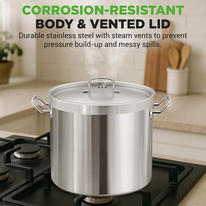 NutriChef 30 Qt Stainless Steel Stockpot with Lid | Heavy Duty, Even Heat, Gas, Induction, Ceramic, Glass and Halogen Cooktops Compatible  NCSPT30Q