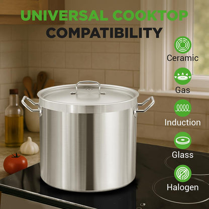 NutriChef 30 Qt Stainless Steel Stockpot with Lid | Heavy Duty, Even Heat, Gas, Induction, Ceramic, Glass and Halogen Cooktops Compatible  NCSPT30Q