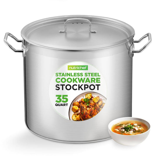 NutriChef Stainless Steel Stockpot with Lid - Heavy Duty, Even Heat, All Cooktops Compatible NCSPT35Q