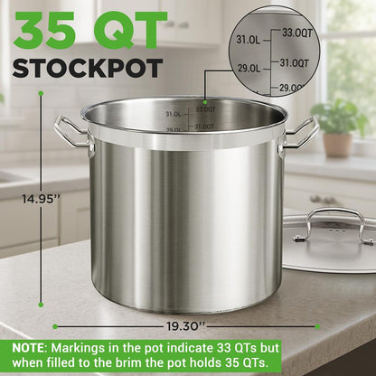 NutriChef Stainless Steel Stockpot with Lid - Heavy Duty, Even Heat, All Cooktops Compatible NCSPT35Q