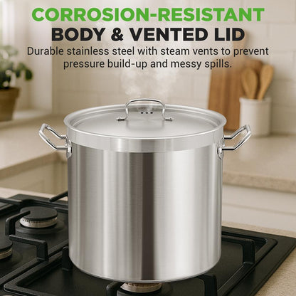 NutriChef Stainless Steel Stockpot with Lid - Heavy Duty, Even Heat, All Cooktops Compatible NCSPT35Q