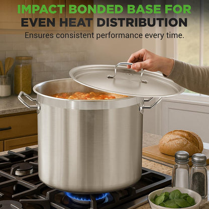 NutriChef Stainless Steel Stockpot with Lid - Heavy Duty, Even Heat, All Cooktops Compatible NCSPT35Q