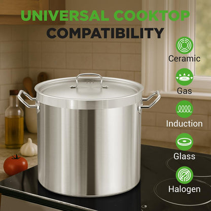 NutriChef Stainless Steel Stockpot with Lid - Heavy Duty, Even Heat, All Cooktops Compatible NCSPT35Q