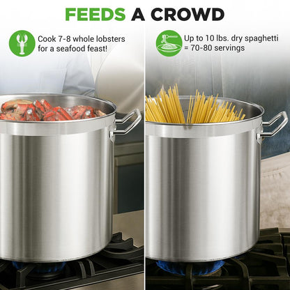 NutriChef 40 Qt Stainless Steel Stockpot with Lid | Heavy Duty, Even Heat, Gas, Induction, Ceramic, Glass and Halogen Cooktops Compatible  NCSPT40Q