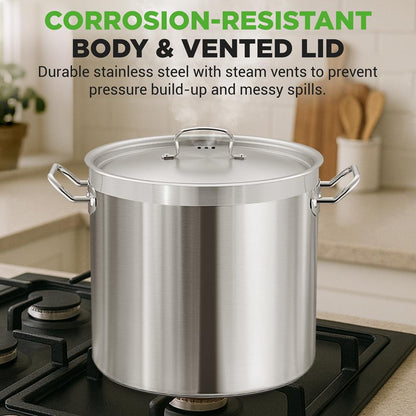NutriChef 40 Qt Stainless Steel Stockpot with Lid | Heavy Duty, Even Heat, Gas, Induction, Ceramic, Glass and Halogen Cooktops Compatible  NCSPT40Q
