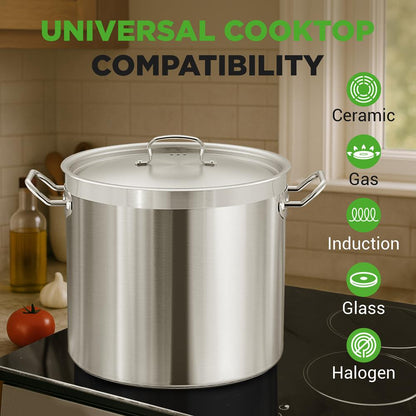 NutriChef 40 Qt Stainless Steel Stockpot with Lid | Heavy Duty, Even Heat, Gas, Induction, Ceramic, Glass and Halogen Cooktops Compatible  NCSPT40Q