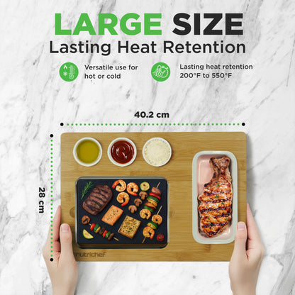 Sizzle Hot Stone Cooking Set - Tabletop Grill With Bamboo Platter Ceramic Sauce Bowls And Stainless Steel Tray