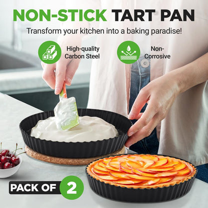 NutriChef 2-Pack Nonstick Round Tart Pans with Removable Bottoms – 9-Inch Carbon Steel + 100 Parchment Papers 


 NCTRT2BK