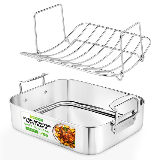 NutriChef Stainless Steel Oven Roasting Pan with Polished Rack and Cast Handle
 NCTURKSS78