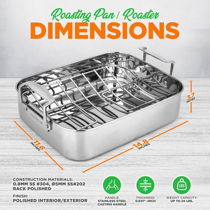 NutriChef Stainless Steel Oven Roasting Pan with Polished Rack and Cast Handle
 NCTURKSS78