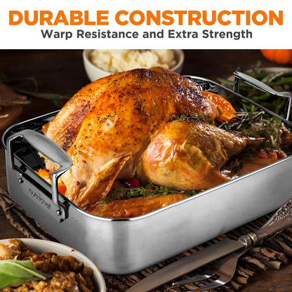 NutriChef Stainless Steel Oven Roasting Pan with Polished Rack and Cast Handle
 NCTURKSS78