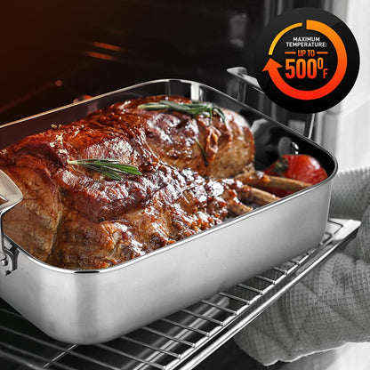 NutriChef Stainless Steel Oven Roasting Pan with Polished Rack and Cast Handle
 NCTURKSS78